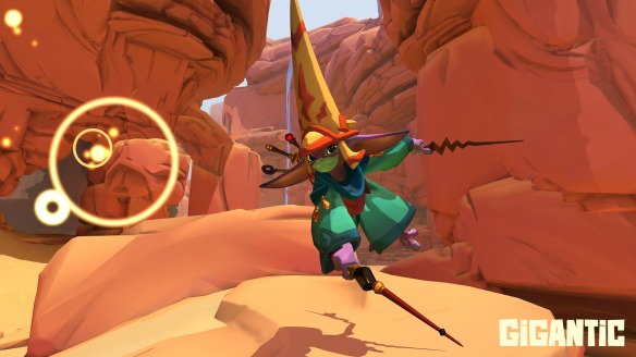 A screenshot of Gigantic showing Mozo, a goblin wizard with pointy hat and green robes.